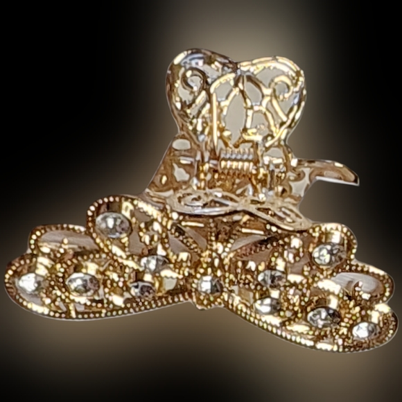 NWT Medium Rhinestone Gold Enamel Claw Hair Clip! - Picture 8 of 16